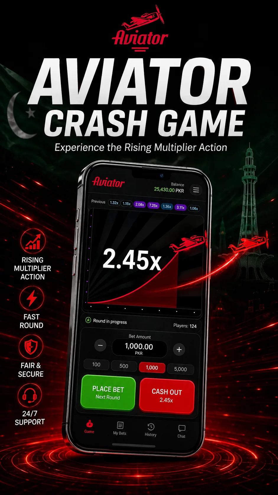 Aviator Crash Game Pakistan mobile interface